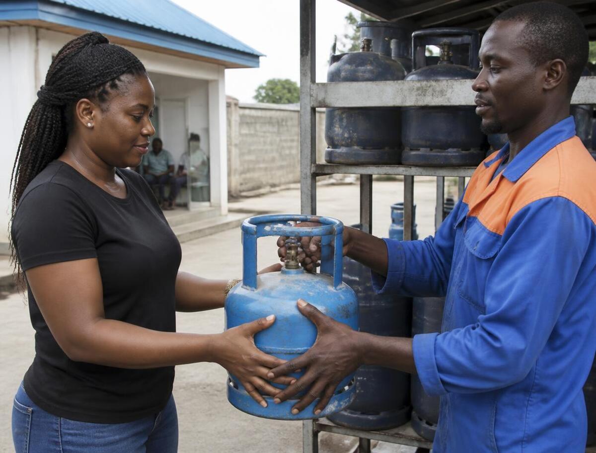 Cooking gas cylinder being refilled at the FAMGAS plant in Iseyin